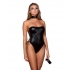 Dreamgirl Strapless Stretch Faux Leather Teddy - Black