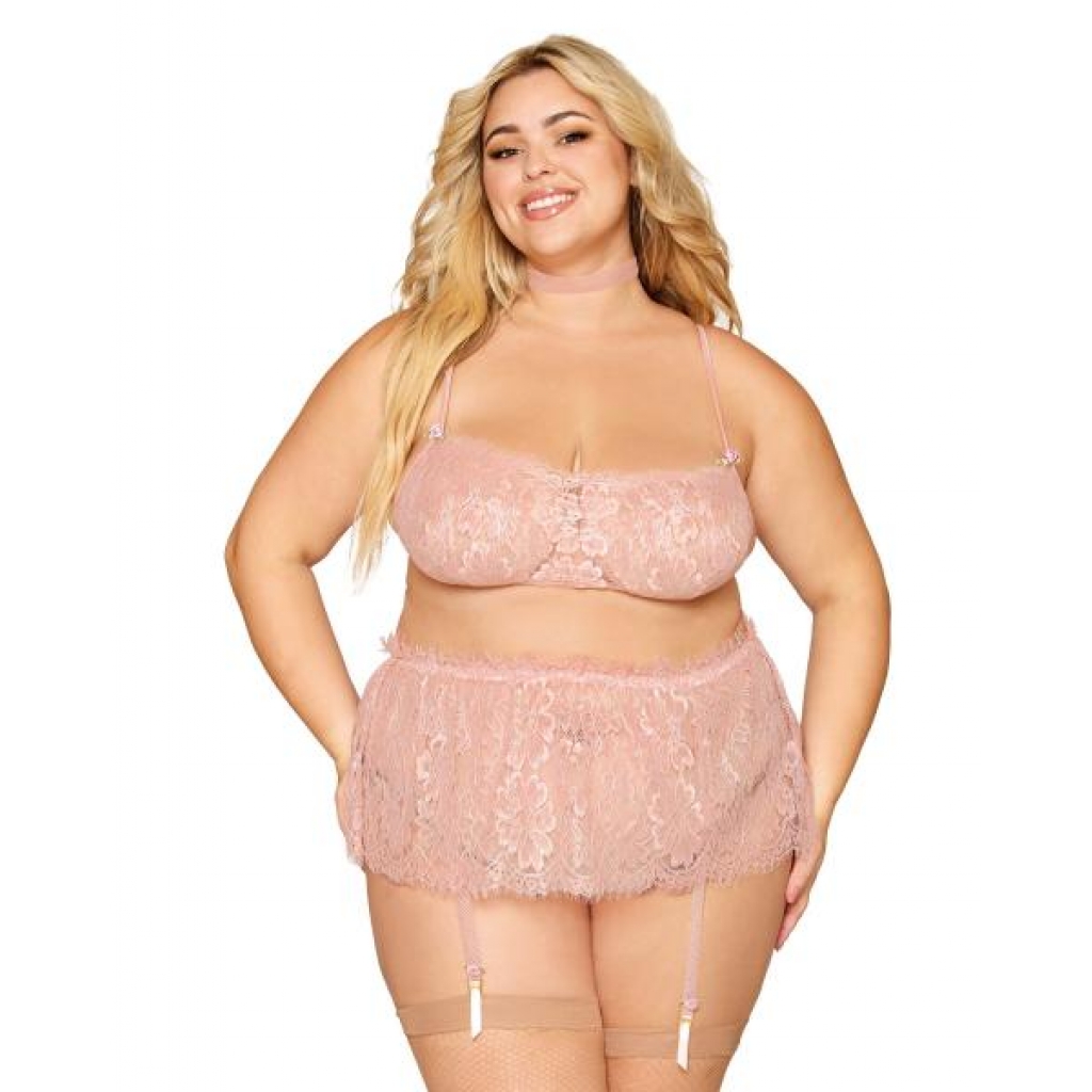 Eyelash Lace Bralette Garter Skirt Set – Rose Quartz