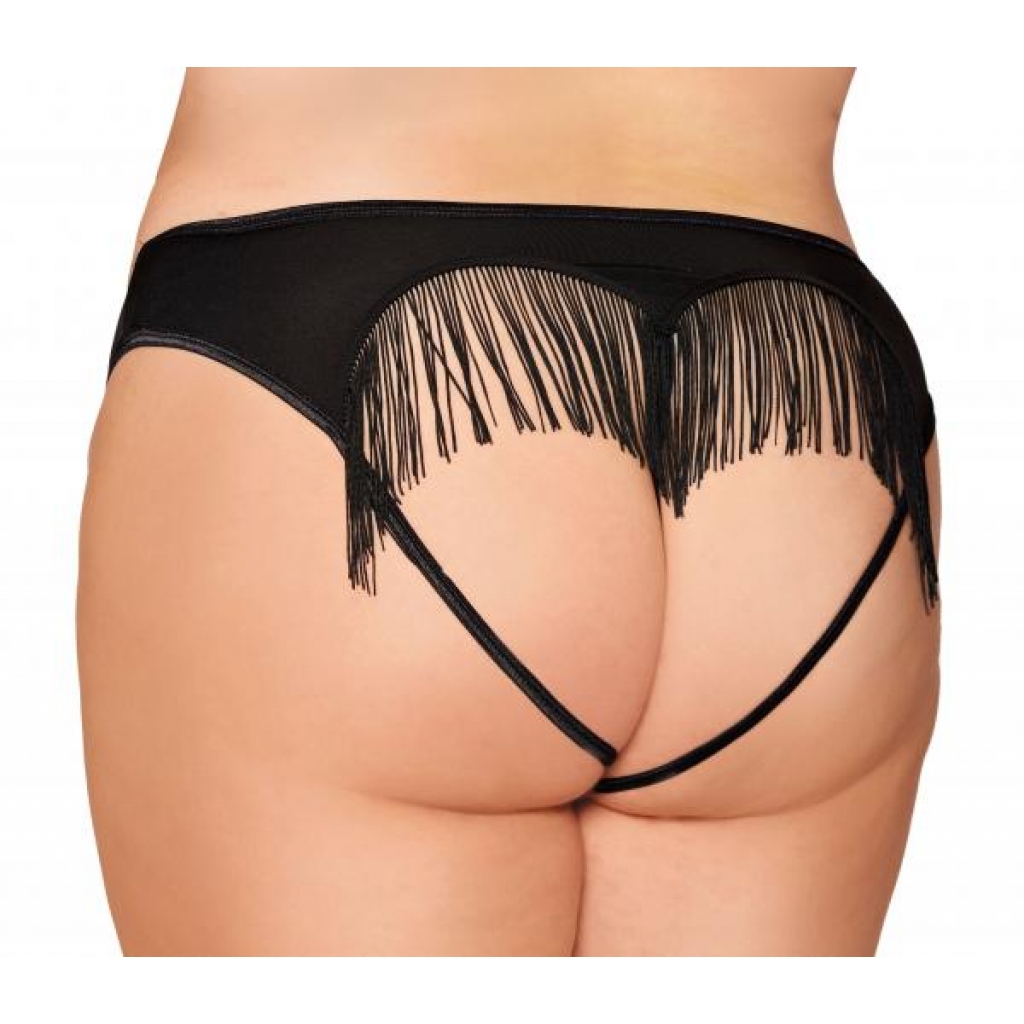 Heart Back Panty W/ Fringe - Black 1X/2X