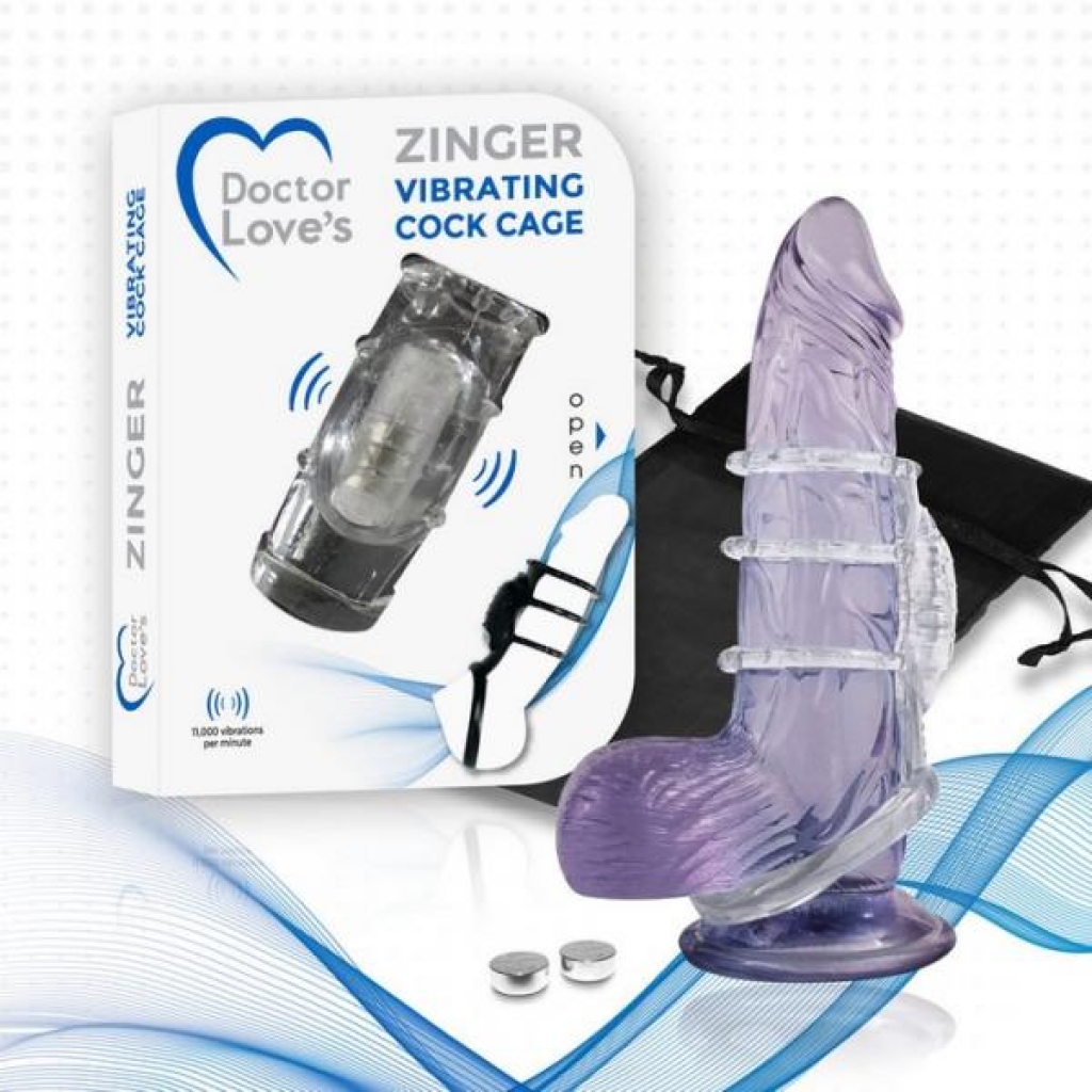 Doctor Love Zinger Vibrating Penis Cage - Clear