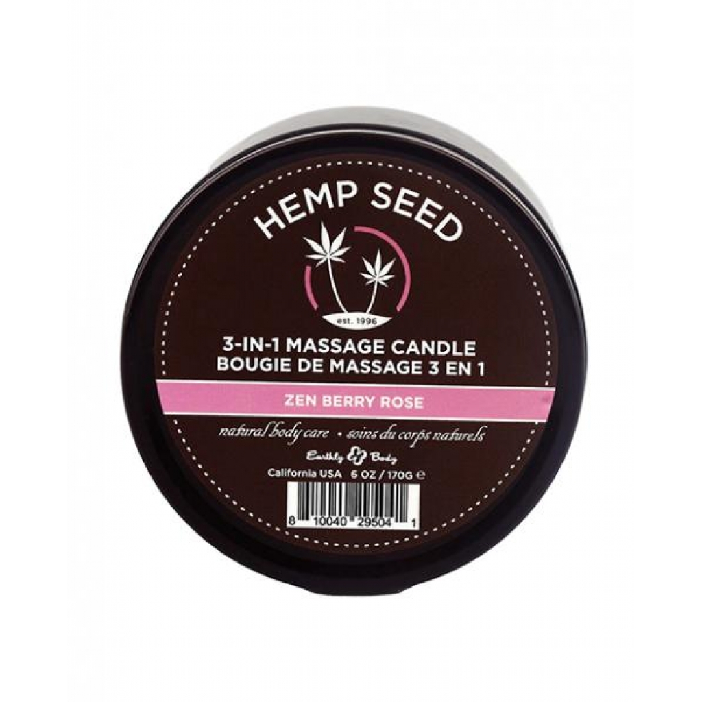 Hemp Seed 3-in-1 Massage Candle - Zen Berry Rose 6oz