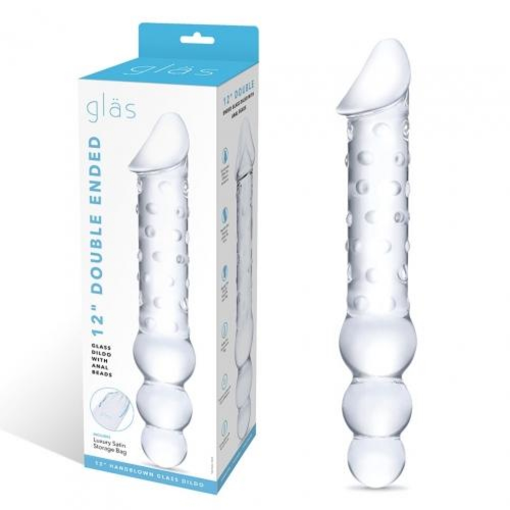 Glas 12in Double Ended Dildo with Anal Beads