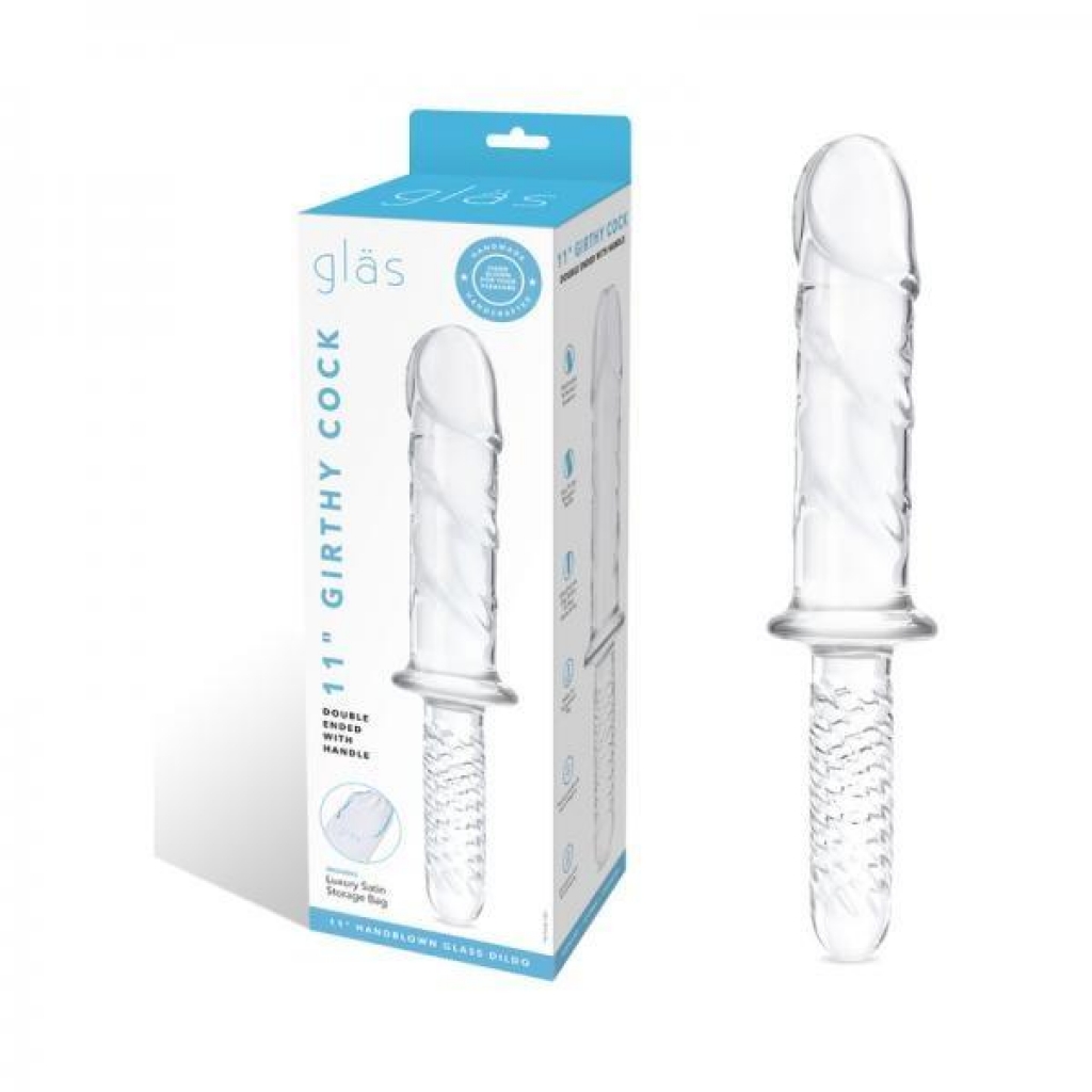 Glas 11in Girthy Penis Double Ended With Handle: Dual Pleasure Dildo