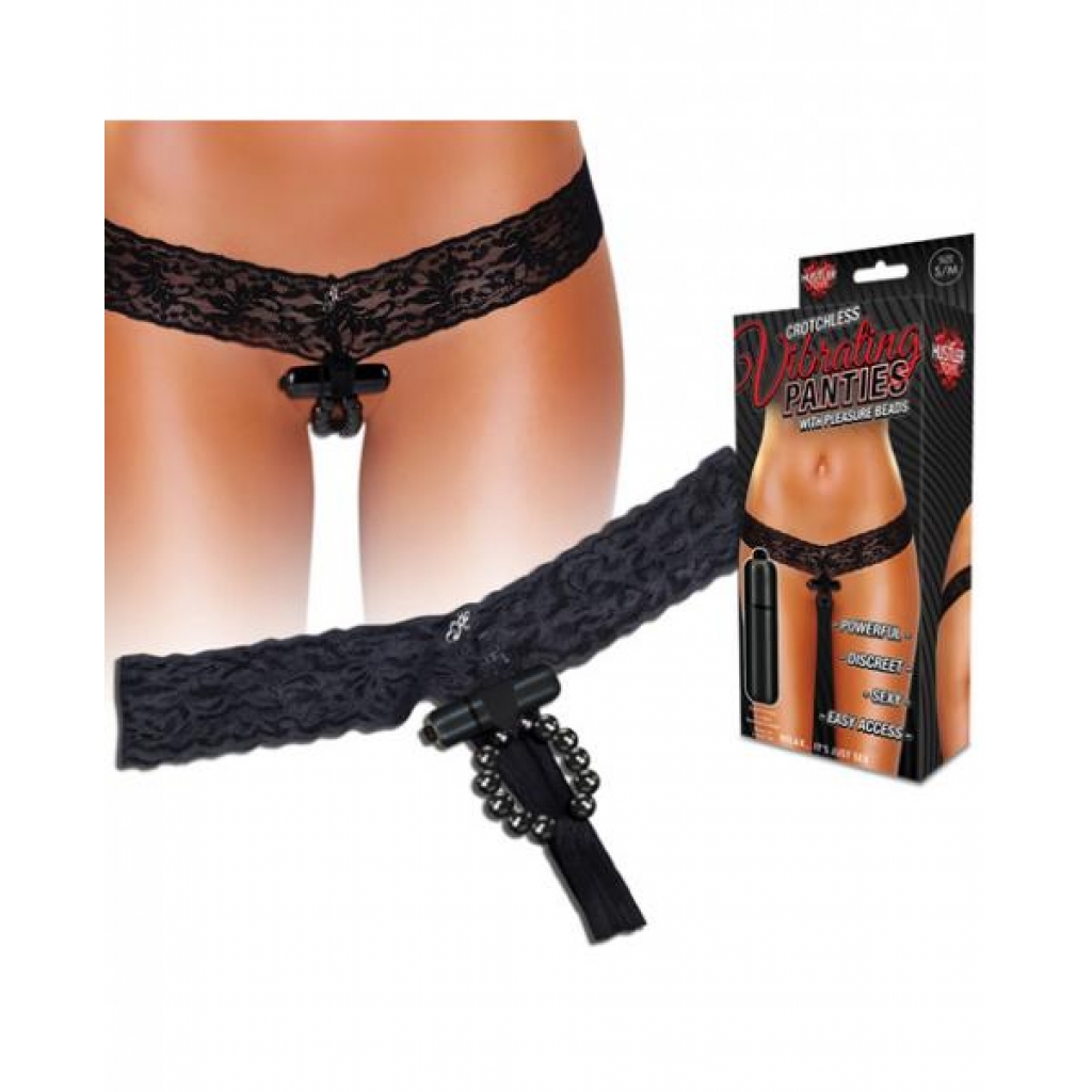 Hustler Crotchless Stimulating Panties With Pleasure Beads - Black S/M