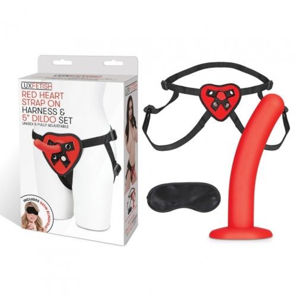 Lux Fetish Red Heart Strap-On Harness & Dildo Set