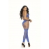 Elegant Opaque & Net Footless Bodystocking in Royal Blue