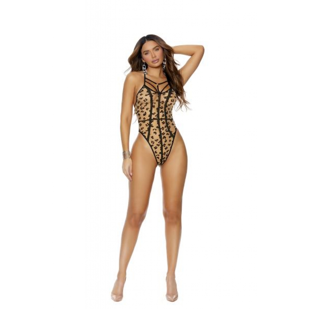 Sheer Leopard Teddy with Strappy Detail