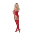 Cupless Stretch Lace Teddy with Thigh High Stockings - Red O/S