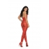 Opaque Net Striped Bodystocking Open Crotch - Red O/S