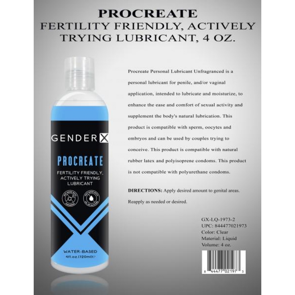 Gender X Procreate 4 Oz - Personal Lubricant