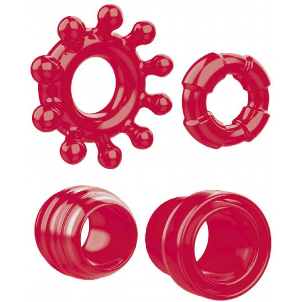 Ring The Alarm Red Penis Ring Set 4 Pack