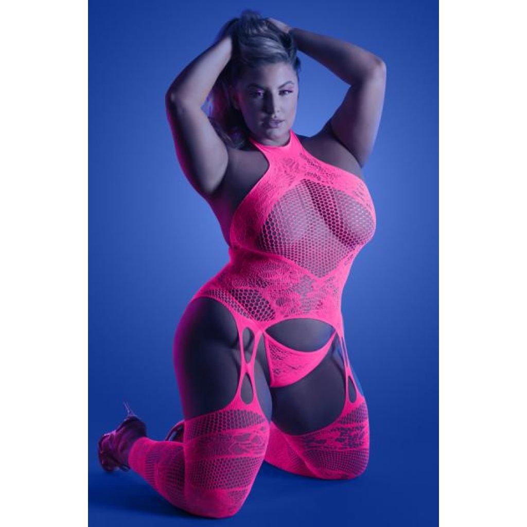 Glow Captivating Bodystocking Set in Neon Pink