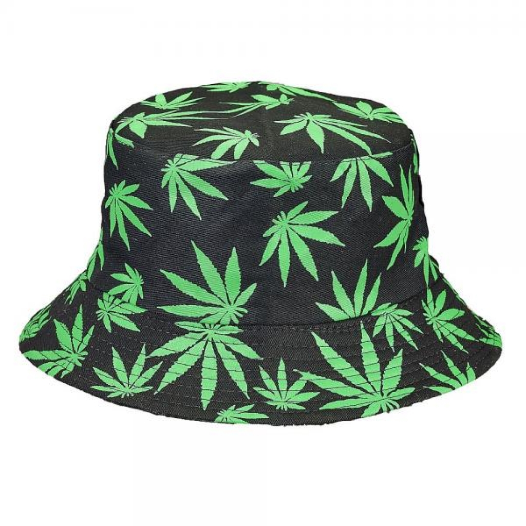 Black Bucket Hat with Green Leaves for Stylish Fun