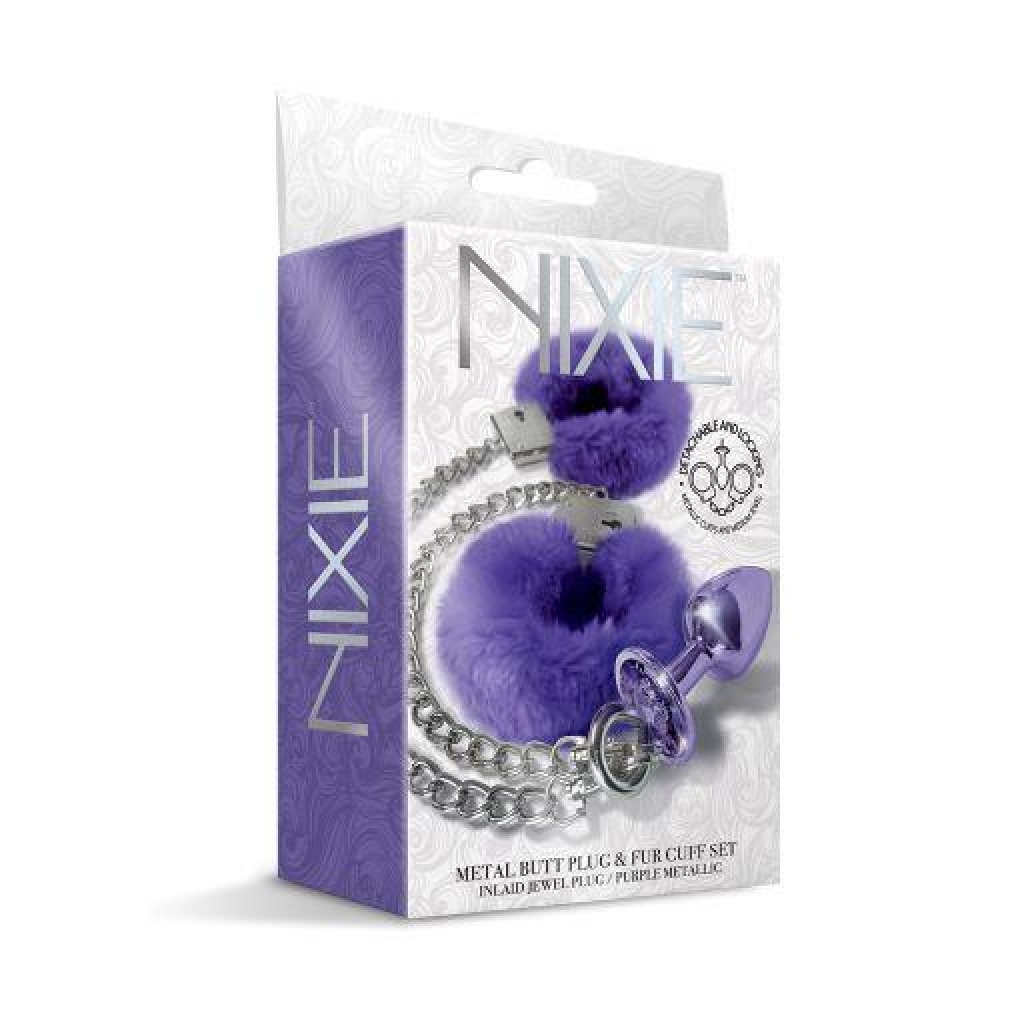 Nixie Metal Plug & Furry Cuff Set - Purple Metallic