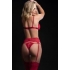 4-Piece Bra, Garter Belt, Thong & Stocking Set - Red O/S