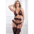 4pc Halter Bra Garter Belt Thong Set Cocoa Spice O/s