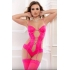 Deep Plunge Strappy Teddy & Stockings - Glossy Pink Elegance