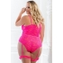 2pc Sheer Lace Teddy with Snap Crotch - Glossy Pink