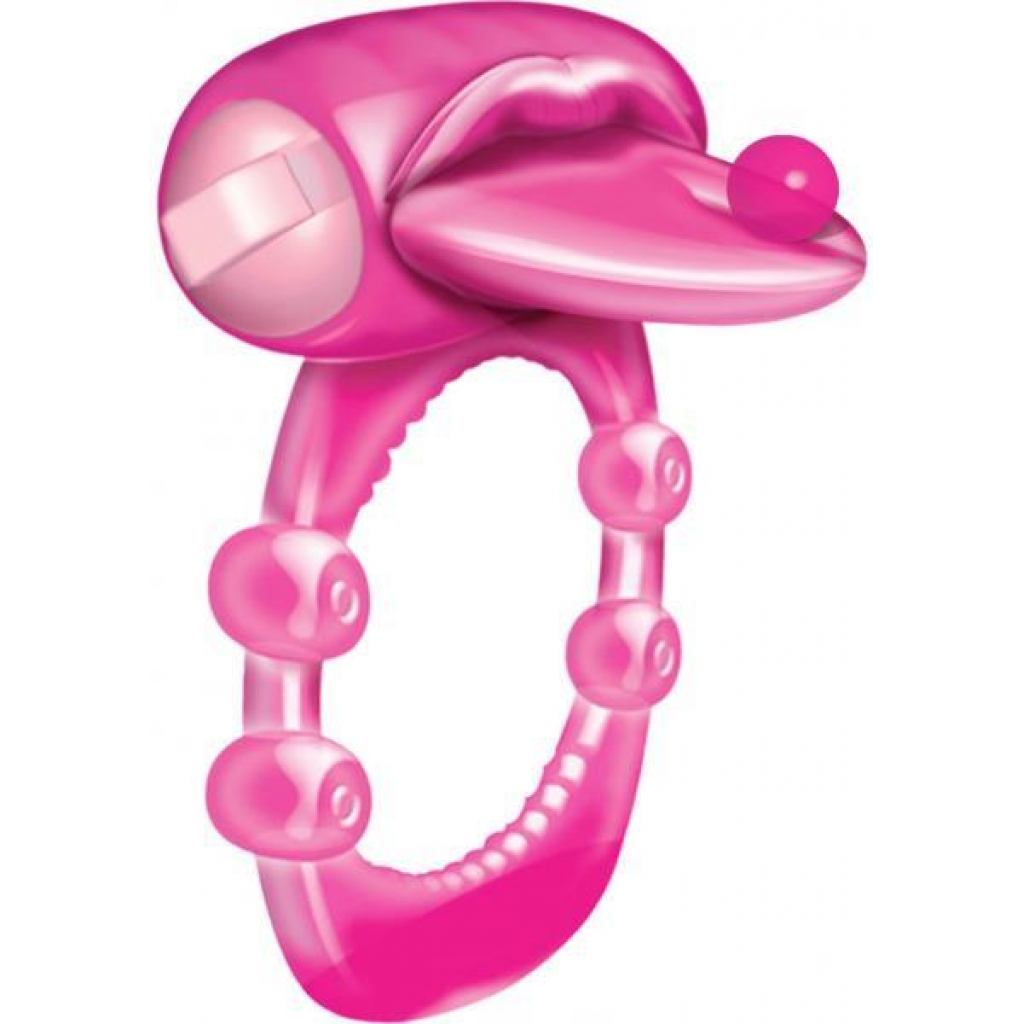 Pierced Tongue Vibrating Silicone Penis Ring Waterproof Magenta