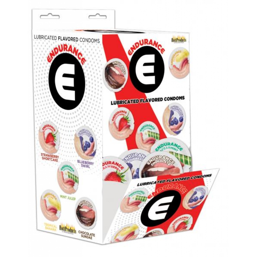 Endurance Flavored Condoms - Assorted Flavors - 144 Piece Wall Mount Display