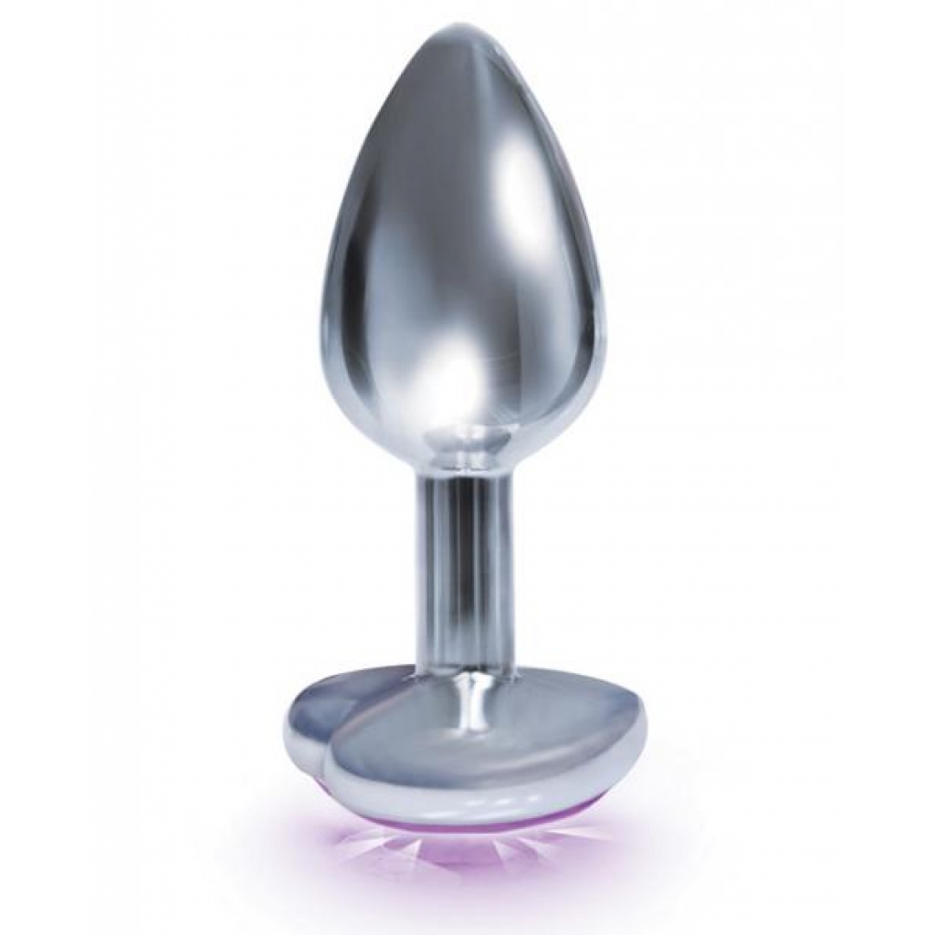 Silver Starter Heart Bejeweled Stainless Steel Plug - Violet