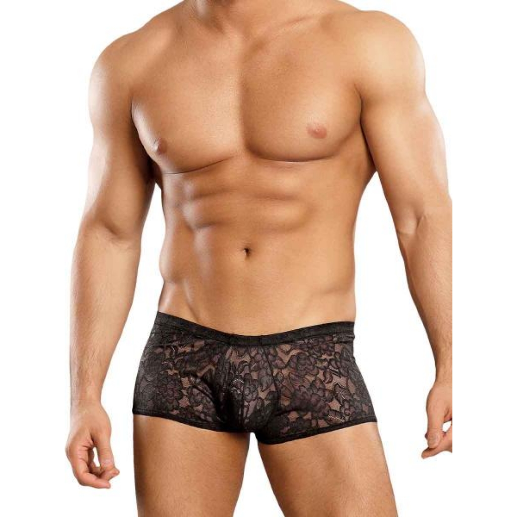 Male Power Mini Shorts Stretch Lace: Bold Style in Black Medium