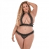 Ruffled Halter Bra & Thong Set - Black 2XL