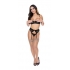 Ooh La Lace Demi Bra, Garter & Tanga Black 2XL