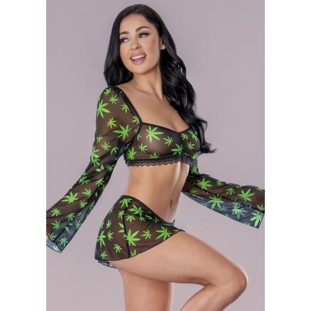 Hazy Dayz Crop Top Skirt & G String Pot Leaf L/xl