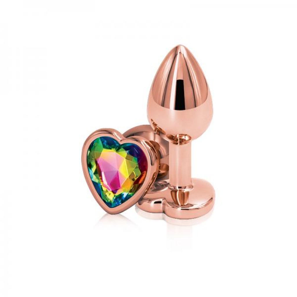 Rose Gold Heart Small Rainbow Butt Plug