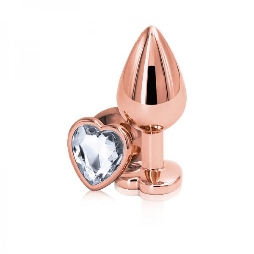 Rear Assets Rose Gold Heart Medium Clear Butt Plug