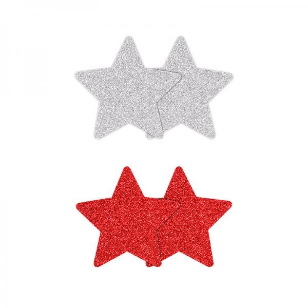 Pretty Pasties Glitter Stars Red/Silver - 2 Pair