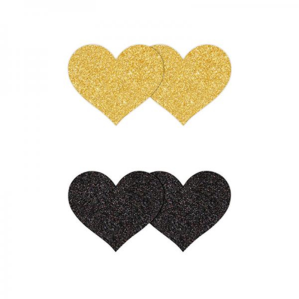 Pretty Pasties Glitter Hearts - Black/Gold (2 Pair)