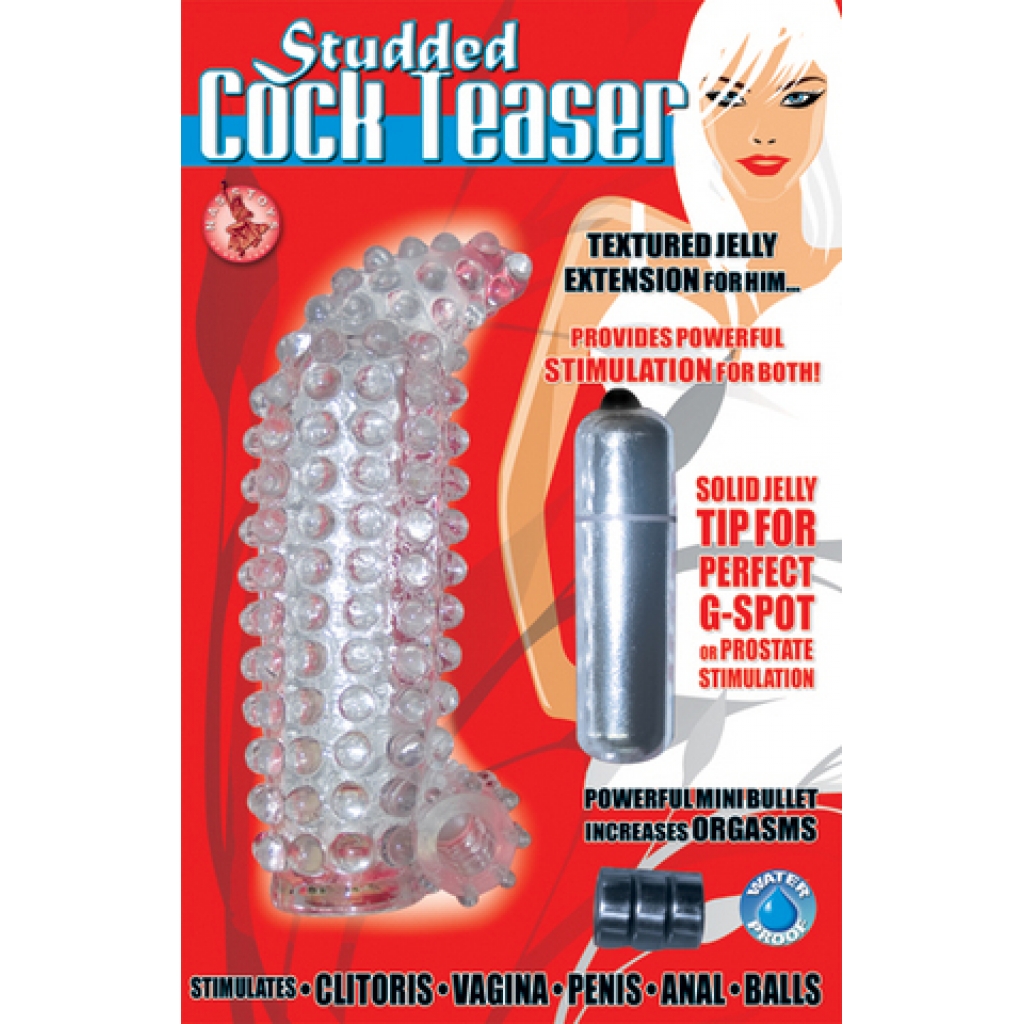 Studded Penis Teaser Penis Extension with Bullet Vibrator Clear