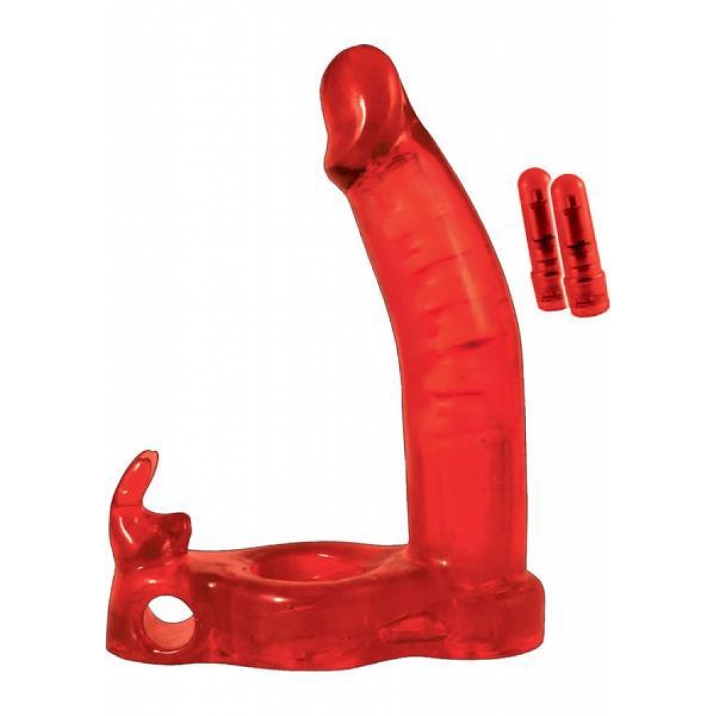 Double Penetrator Rabbit Penisring Vibrating Waterproof Red