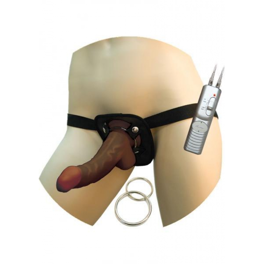 Real Skin Afro American Whoppers Vibrating Dong w/Harness - Brown