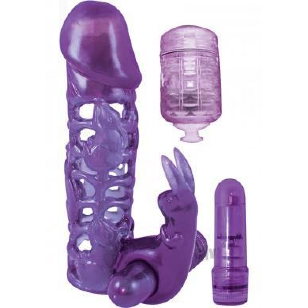 Clit Tickler Penis Extender Vibrating Sleeve - Purple