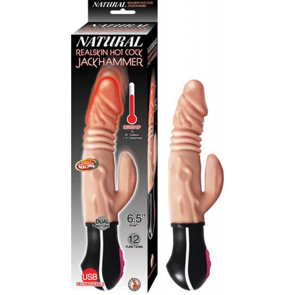 Natural Realskin Hot Penis Jackhammer Vibrator - Beige