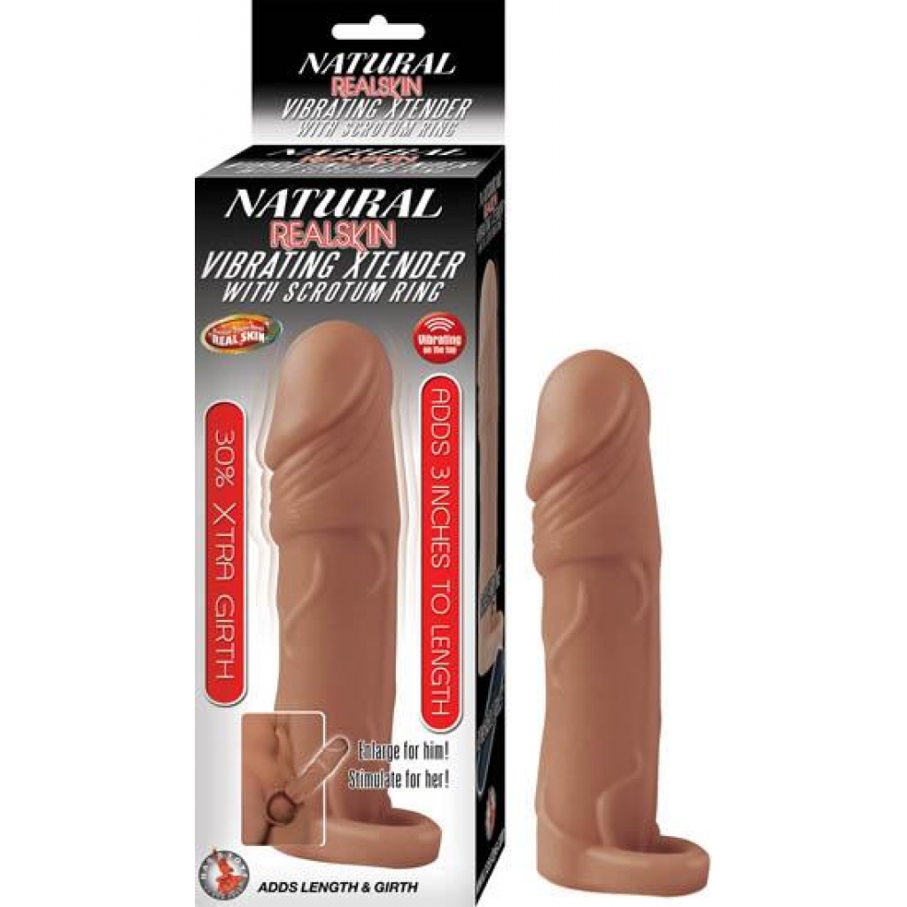 Natural Realskin Vibrating Xtender With Scrotum Ring Brown