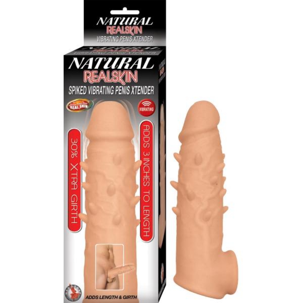 Natural Realskin Spiked Vibrating Penis Xtender – White