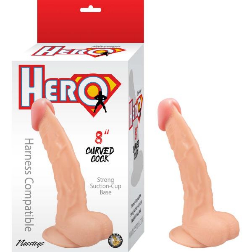 Hero 8 Inch Curved Penis - Realistic White