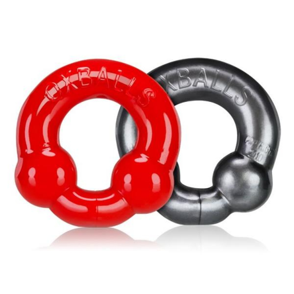 Oxballs Ultraballs Penis Ring - Silver & Red Set