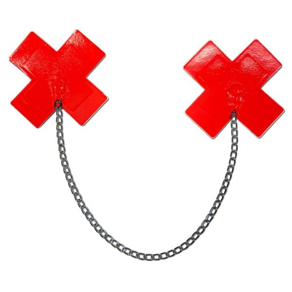 Pastease Faux Latex Red Plus X W/ Chunky Silver Chain - Bold Accessories