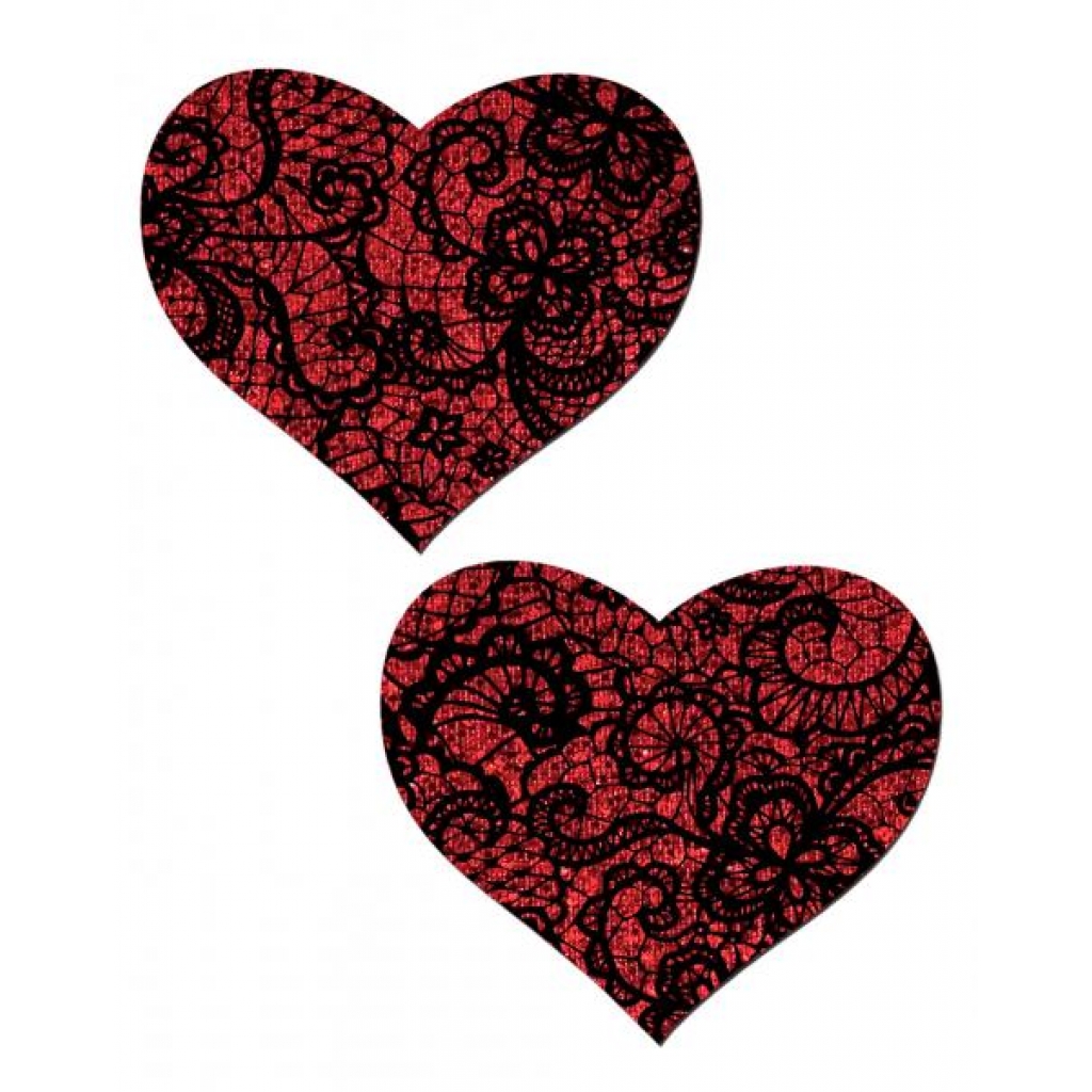 Pastease Red Glitter Heart W/ Black Lace Overlay