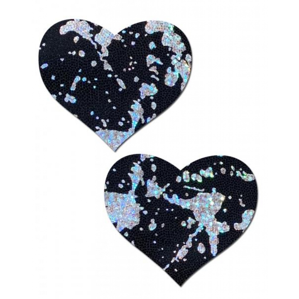 Pastease Splatter Holographic Heart - Black/Silver