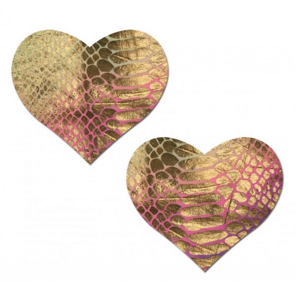 Pastease Love Gold Holographic Snake Print Pastel Tie Dye Heart Nipple Pasties - Bold and Fun