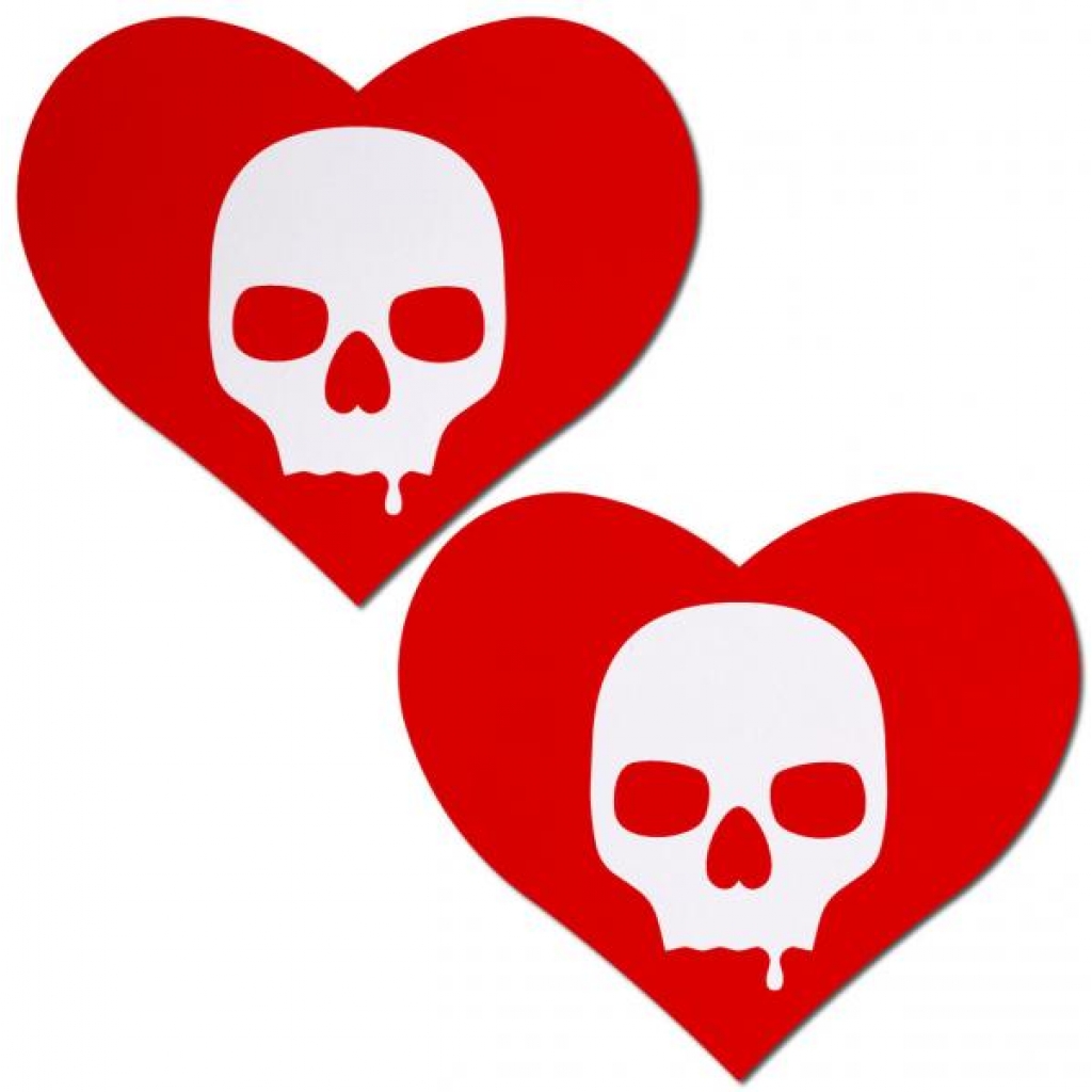 Pastease Sullen Skull Red Hearts - Nipple Pasties