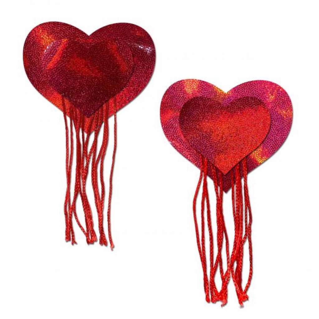 Pastease Red Holographic Heart with Tassel Fringe