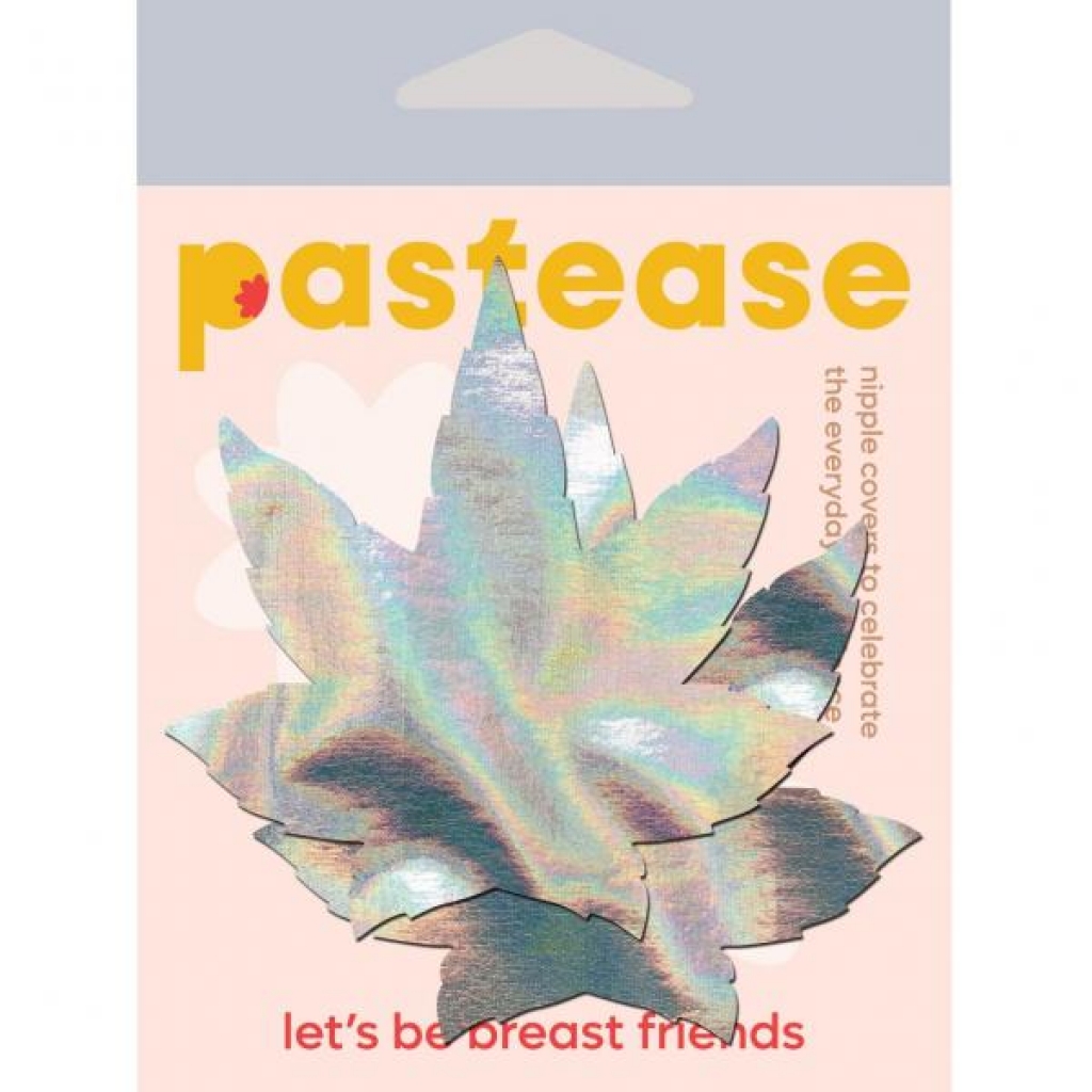 Pastease Indica Pot Leaf Nipple Pasties - Silver Holographic