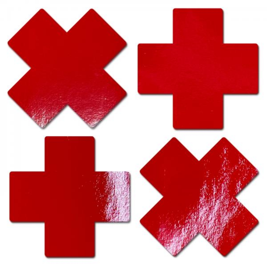 Pastease Petite Plus X Faux Latex Red Crosses - Handcrafted Nipple Pasties